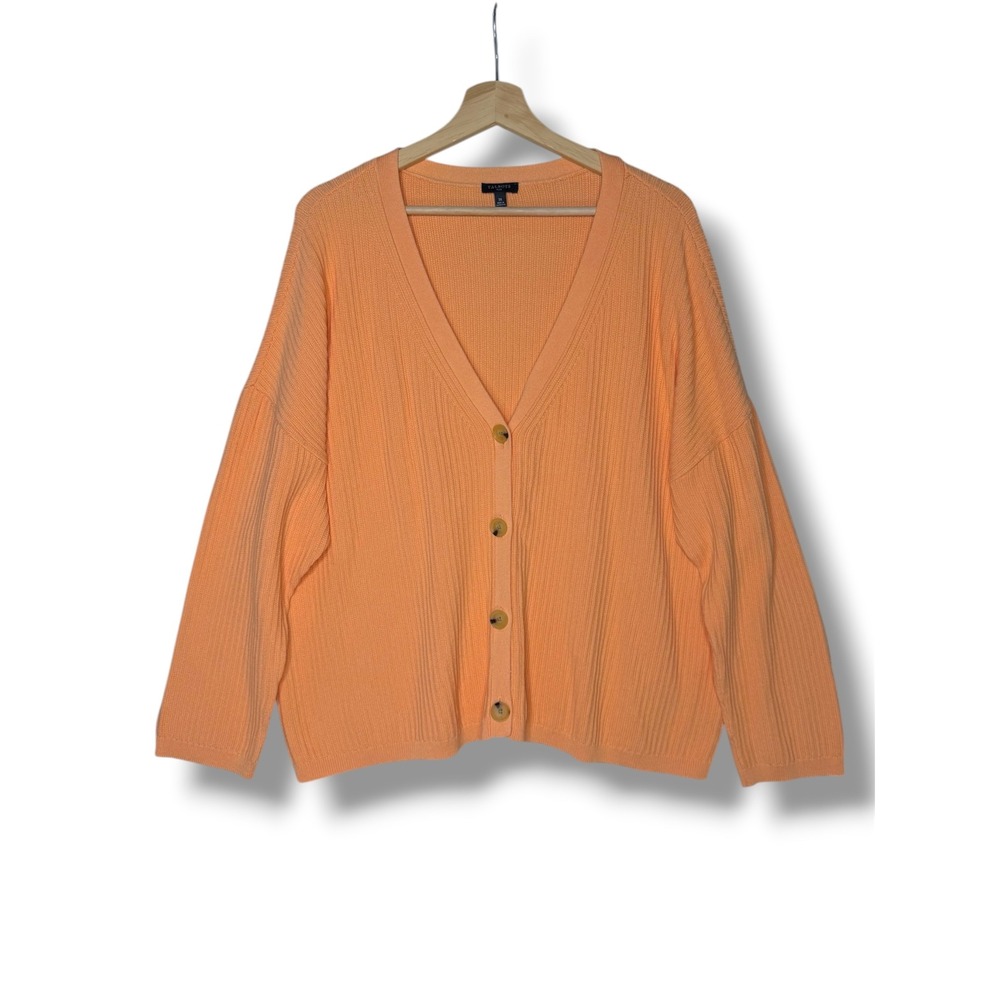 Talbots‎ Plus Womens 3X Peach Ribbed Knit V-Neck Button Front Cardigan Sweater